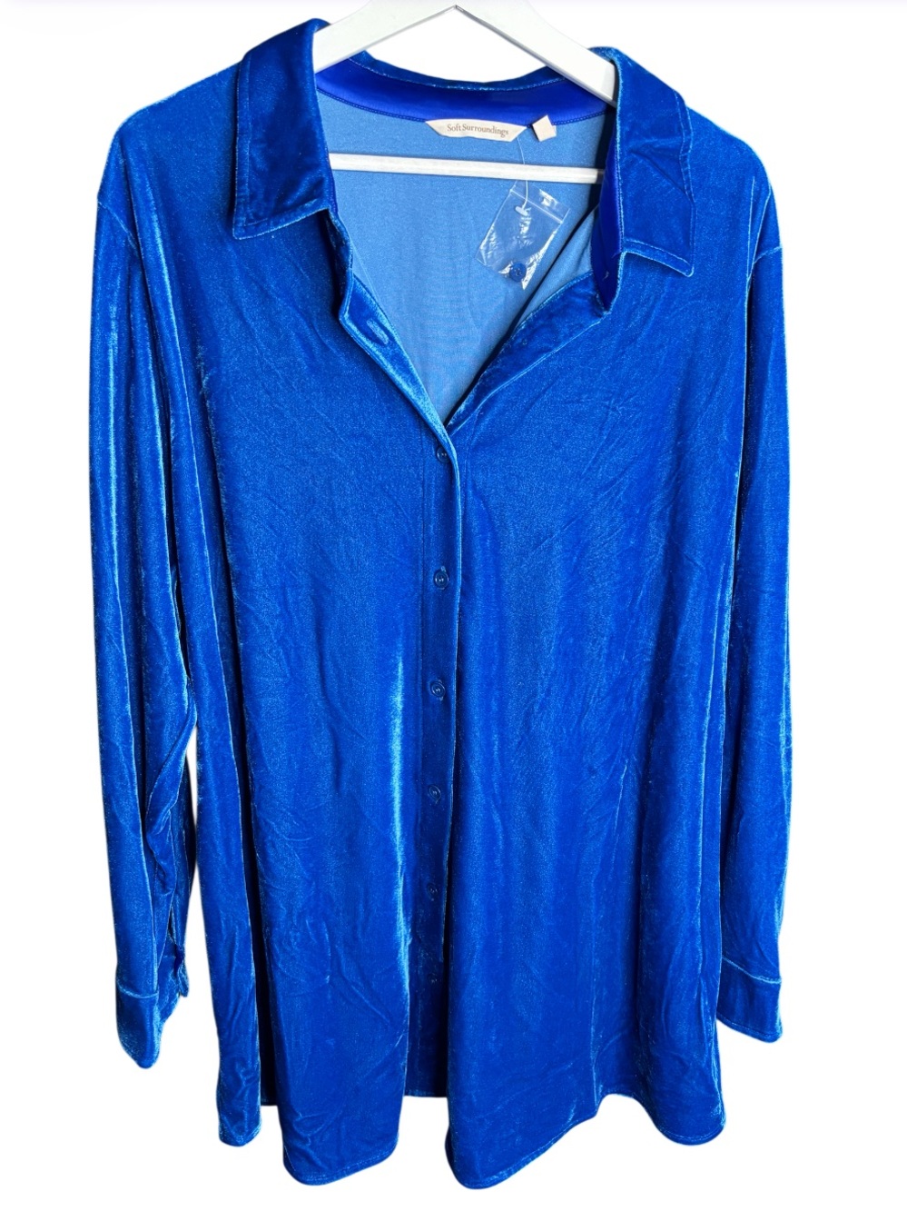 Soft Surroundings | Velvet Shimmer Button Front Blouse Top Blue | 2X | Stretch - Picture 3 of 6
